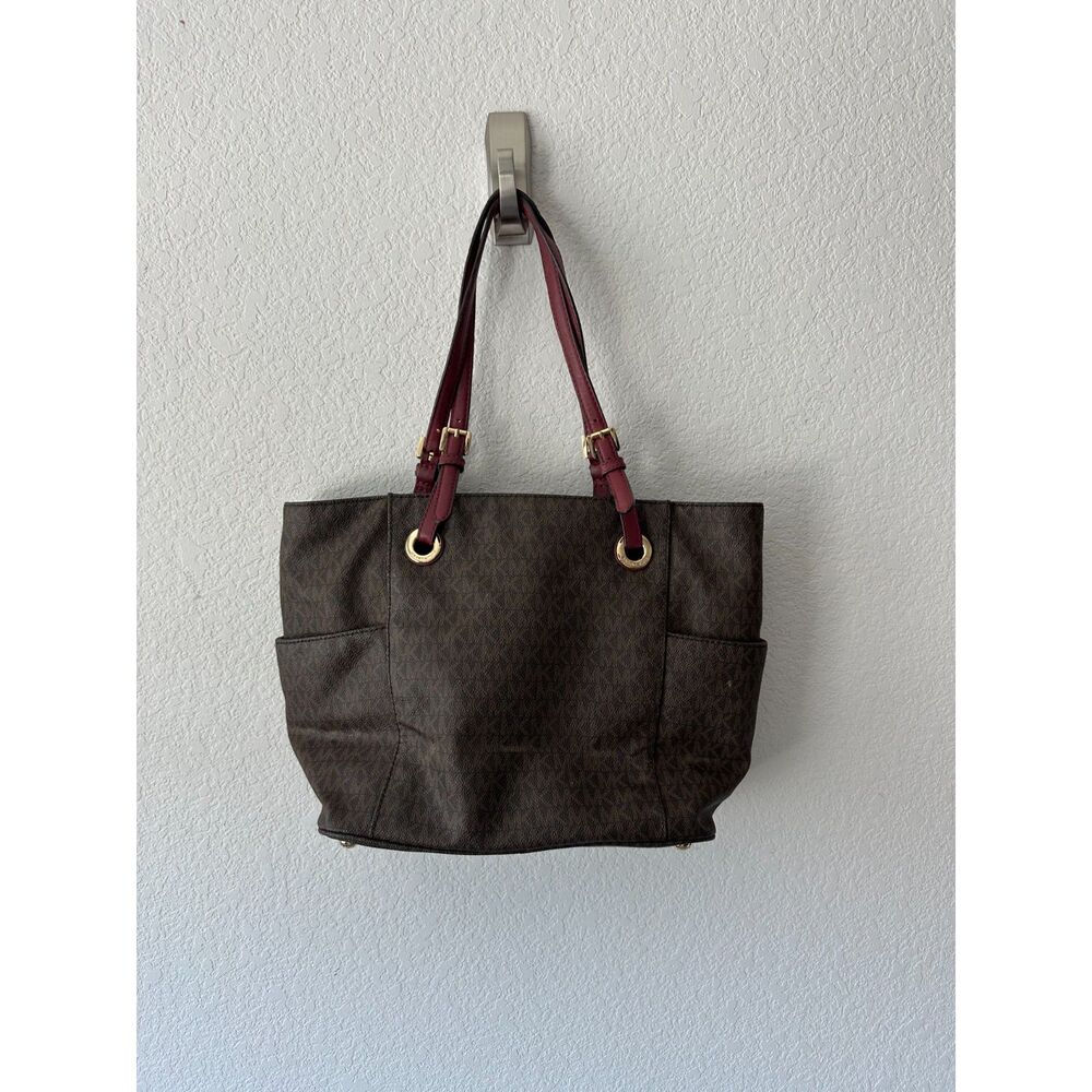 Michael Kors MK Brown/Magenta Straps Tote Bag